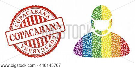 Masked Man Collage Icon Of Circle Spots In Different Sizes And Spectrum Color Tints. Red Rounded Tex