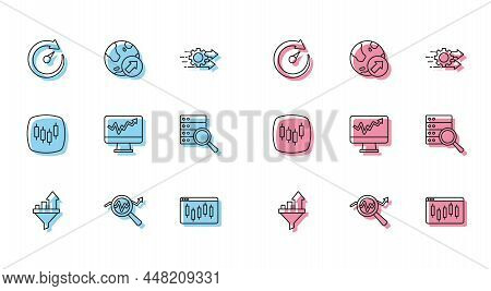 Set Line Sales Funnel With Chart, Search Data Analysis, Digital Speed Meter, Browser Stocks Market, 