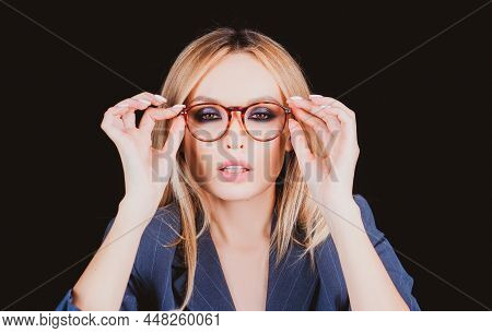 Businesswoman Thinking Analyse. Overthinking. Woman Brainstorm. Smart Girl In Glasses.