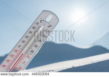 Thermometer In The Snow. Climate, Weather, Forecast. Temperatures Outside. Thermometer In The Snow S