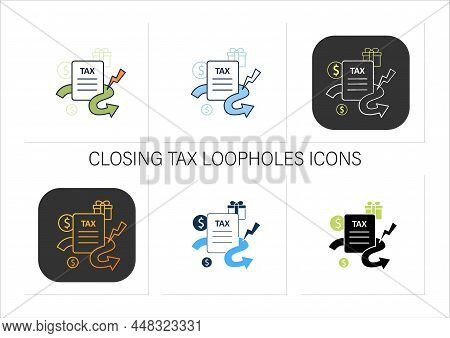 Closing Tax Loopholes Icons Set. Tax Declaration. Help Raise Significant Revenue.universal Basic Inc