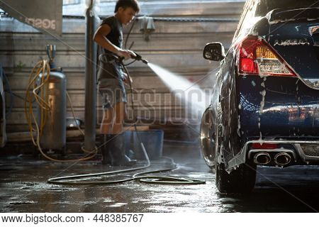 Cleaning The Car (car Detailing) At Car Care Shop