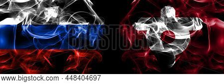 Russia, Russian Vs Japan, Japanese, Sunagawa, Hokkaido, Sorachi, Subprefecture Flags. Smoke Flag Pla