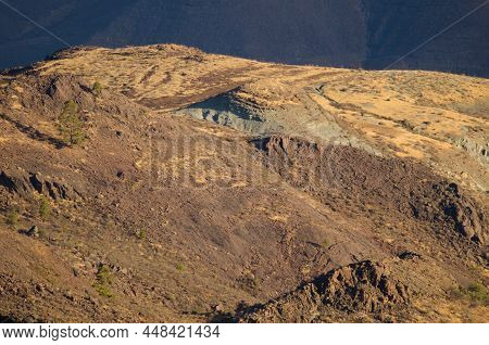 Hillside With Green Minerals In The Aldea De San Nicolas. Gran Canaria. Canary Islands. Spain.