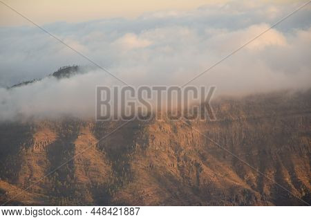 Tauro Mountain Covered By Clouds. Tauro Natural Monument. Gran Canaria. Canary Islands. Spain.