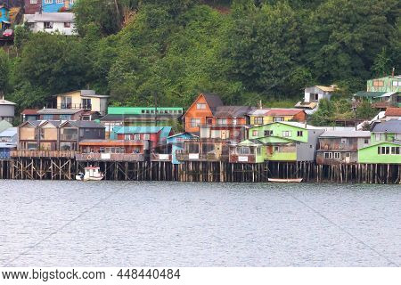 Palafitos Of The City Of Castro In The Island Of Chiloe, Chile. High Quality Photo