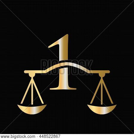 Letter 1 Scale Attorney Law Logo Design. Initial Pillar, Law Firm, Attorney Sign Design On Letter 1 