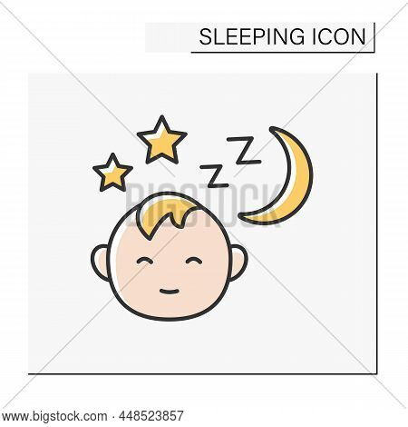 Sleep Color Icon. Baby Born Sleep At Night. Nighttime. Sleeping Concept. Isolated Vector Illustratio