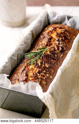 Homemade Lemon Cake With Nuts And Rosemary