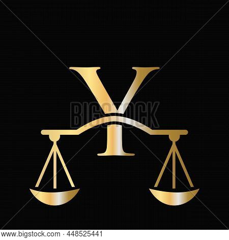 Letter Y Scale Attorney Law Logo Design. Initial Pillar, Law Firm, Attorney Sign Design On Letter Y 