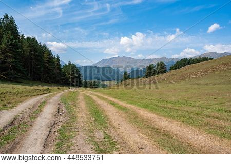 View In Mountains. Road To Shenako Village From Diklo In Tusheti Region