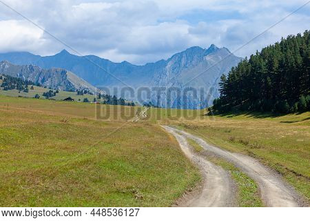 View In Mountains. Road To Shenako Village From Diklo In Tusheti Region