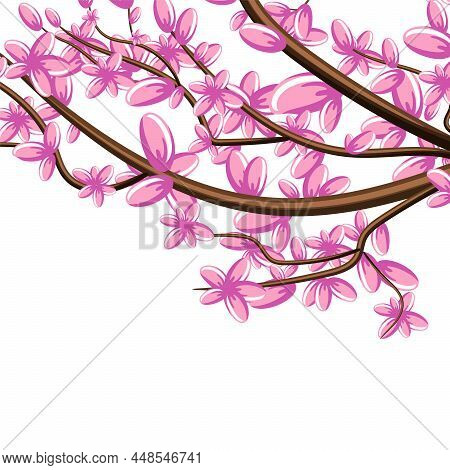 Vector Image Isolated On White Background. Branch In Pink Flowers. Sakura. Concept. Eps 10