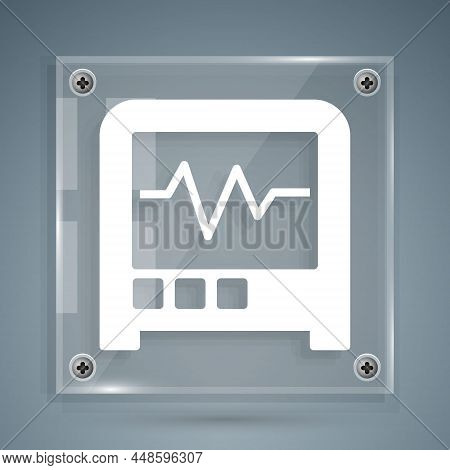 White Seismograph Icon Isolated On Grey Background. Earthquake Analog Seismograph. Square Glass Pane
