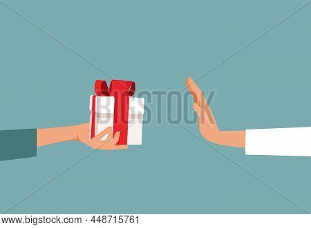 Hand Refusing Bribe Gift Vector Conceptual Illustration