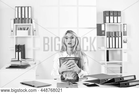 This Is My. Save Our Planet. Sexy Secretary Try To Find Lost Document. Business Office. Disposal Of 
