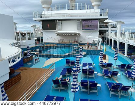 Orlando, Fl Usa-january 8, 2022:  The Main Pool On The Norwegian Cruise Line Ncl  Cruise Ship Escape