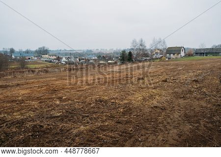 Large Agriculture Field. Clear Ground. Before Planting. Spring Or Autumn Season. Leveled Preparation