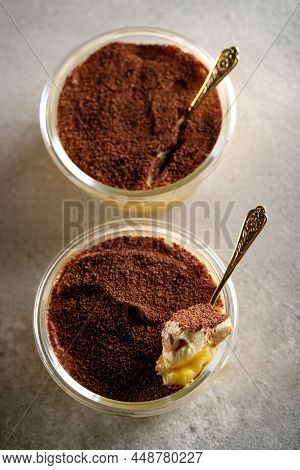 Tiramisu. Dessert With Cream For Breakfast. High Quality Photo