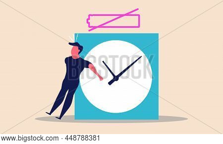 Bored Procrastination And Later Overload Man. Relax To Problem And Low Energy Power Vector Illustrat