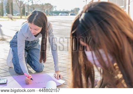 Group Of Multicultural Women Prepare Banner For 8 March Break The Bias Womens International Day