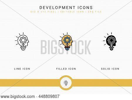 Development Icons Set Vector Illustration With Solid Icon Line Style. Business Skill Progress Concep
