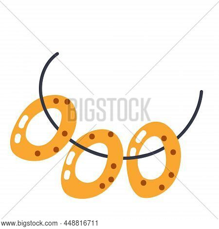 Three Bublik On A Rope For Maslenitsa. Russian Traditions. Vector Isolated Illustration On A White B