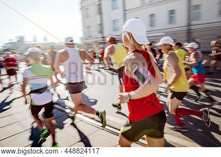 Motion Blur Group Athletes Runners Running Marathon