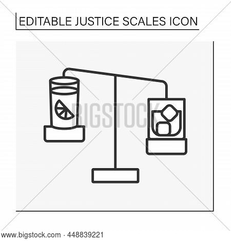 Balance Line Icon. Antique Balance Scales With Lemonade And Alcohol. Choice Between Hard Drink And J