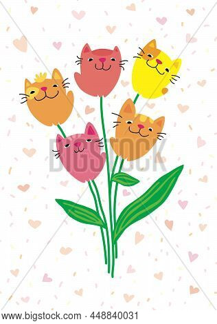 Valentine's Day Greeting Card With Bouquet Of Tulips