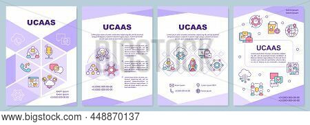 Ucaas Purple Brochure Template. Unified Communications. Leaflet Design With Linear Icons. 4 Vector L