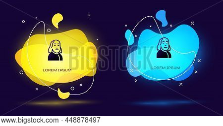 Black Benjamin Franklin Icon Isolated On Black Background. Abstract Banner With Liquid Shapes. Vecto