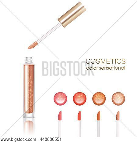 Lip Gloss Realistic Set With Cosmetics Symbols Isolated Vector Illustration