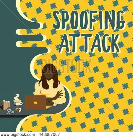 Hand Writing Sign Spoofing Attack. Conceptual Photo Impersonation Of A User, Device Or Client On The