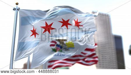Chicago City Flag Waving In The Wind