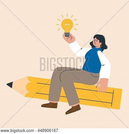 Woman With Creative Imagination Brainstorming Or Generating New Idea Isolated. Generating Ideas, Ima