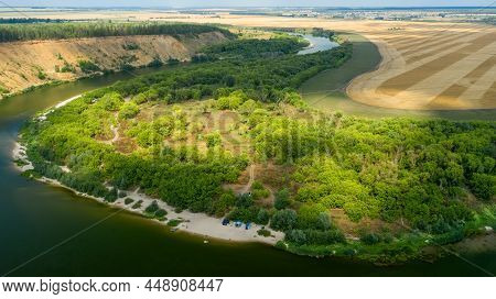 The Tract Krivobor\'ye The Steep Wooded Sandy Slopes Of The Don River. A Steep Sandy Cliff Overgrown