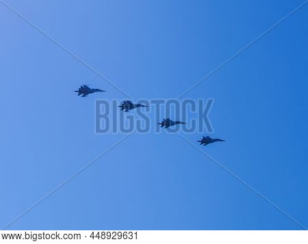 Russia, St. Petersburg - June 24, 2020: Russian Su-34 Fighter Demonstrates A Demonstration Flight At