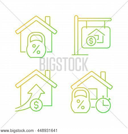 Buying House Gradient Linear Vector Icons Set. Home Mortgage. Accomodation Purchase. Real Estate. Pr