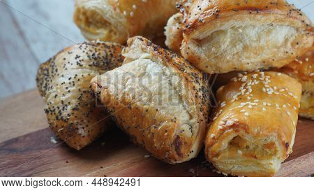 Burekas With Cheese And Mushrooms, Potato. Israeli Savory Pastries.