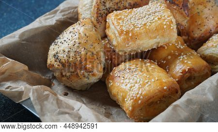 Burekas With Cheese And Mushrooms, Potato. Israeli Savory Pastries.