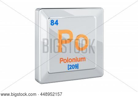 Polonium Po, Chemical Element Sign. 3d Rendering Isolated On White Background