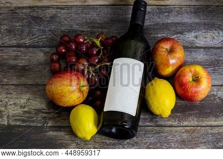 Chilled Wine Bottle With Blank Label With Fruits On The Side