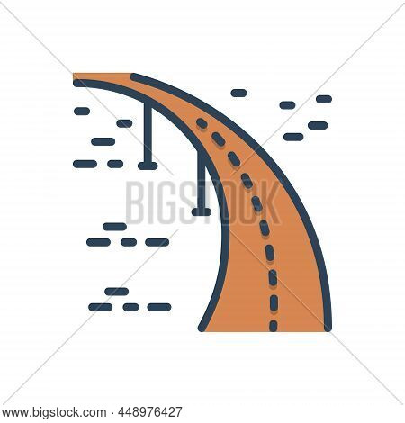 Color Illustration Icon For Longest Protracted Outspread Road Highway Bridge Cityscape