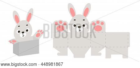 Party Favor Box Bunny Design For Sweets, Candies, Small Presents, Bakery. Party Package Die Cut Temp
