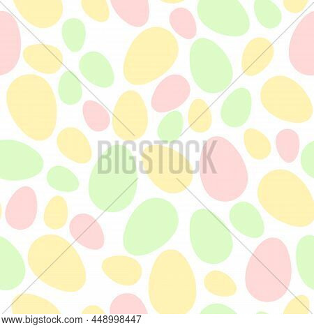 Happy Easter Seamless Pattern With Colorful Eggs On White Background. Polka Dots Design For Card, Po