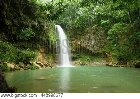 Incredible Wild Aqua Outpouring In South American Country. Mountain River And Waterfall Hd. Photo Sh