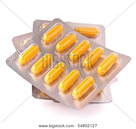 Medicament caplet blister isolated on white background cutout