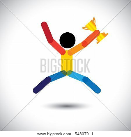 Colorful Vector Icon Of A Person Celebrating Winning.