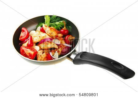 chicken brisket slices on black teflon pan
